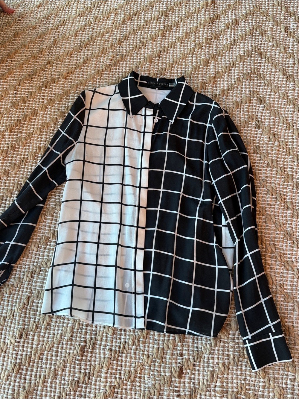 Alice + Olivia Black and White Windowpane Panel Shirt Jacket